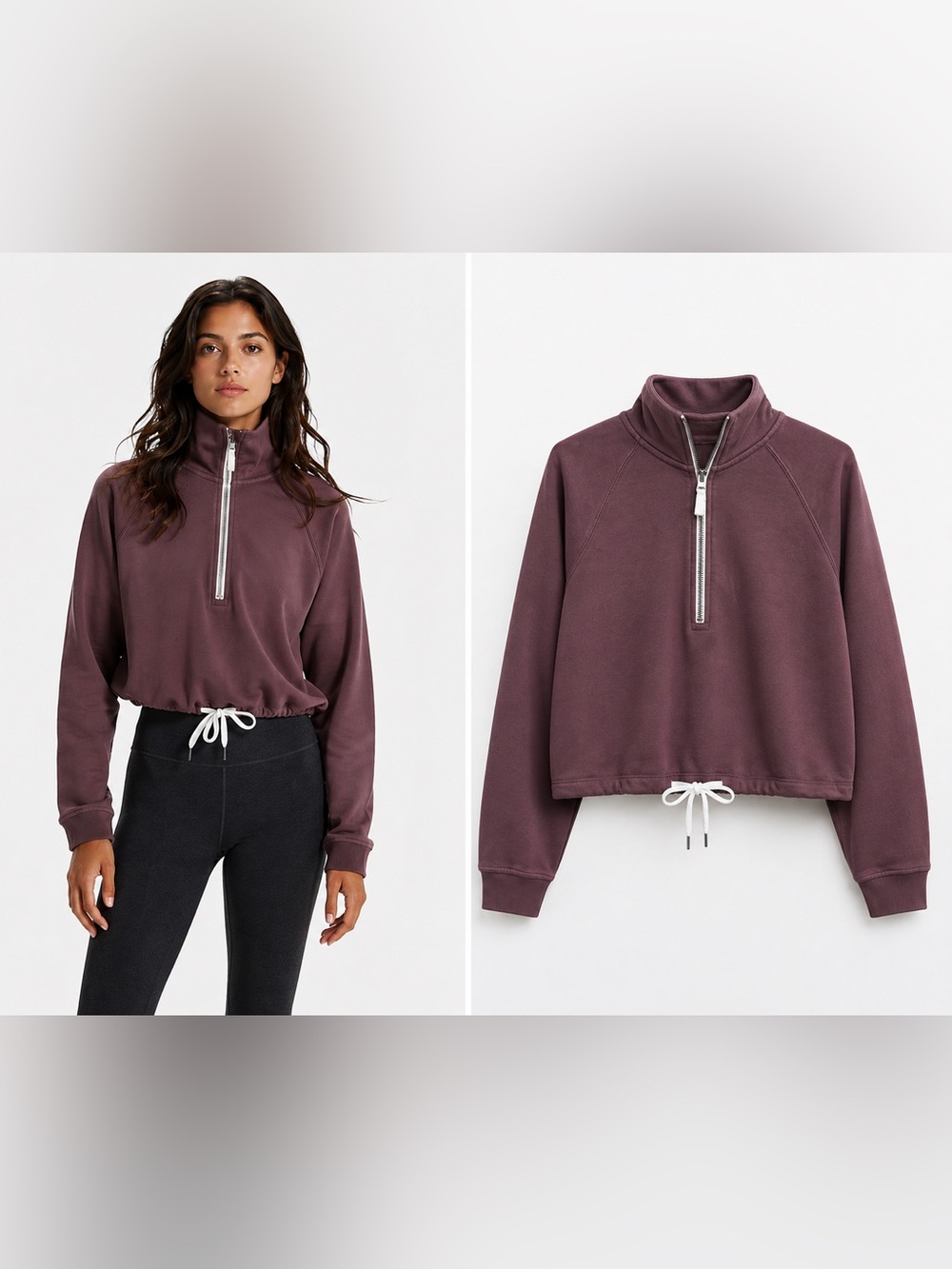 Vuori Women Size Small  Half Zip Cropped Sweatshirt Drawstring Hem